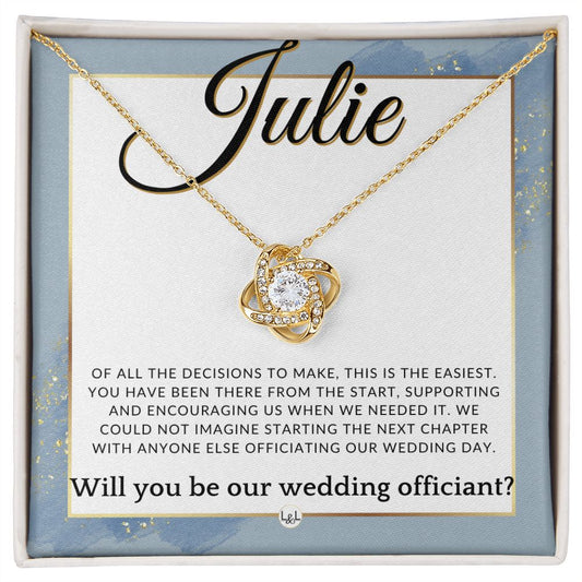 Wedding Officiant Proposal, Custom Name - Female Officiant, Vow Renewal - Of All The Decisions , Dusty Blue And Gold Wedding Theme - Jewelry - Personalized Gift