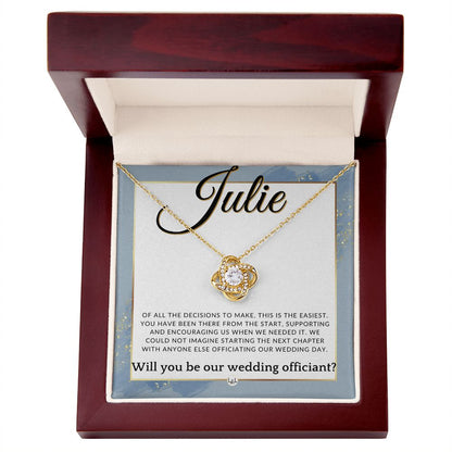 Wedding Officiant Proposal, Custom Name - Female Officiant, Vow Renewal - Of All The Decisions , Dusty Blue And Gold Wedding Theme - Jewelry - Personalized Gift