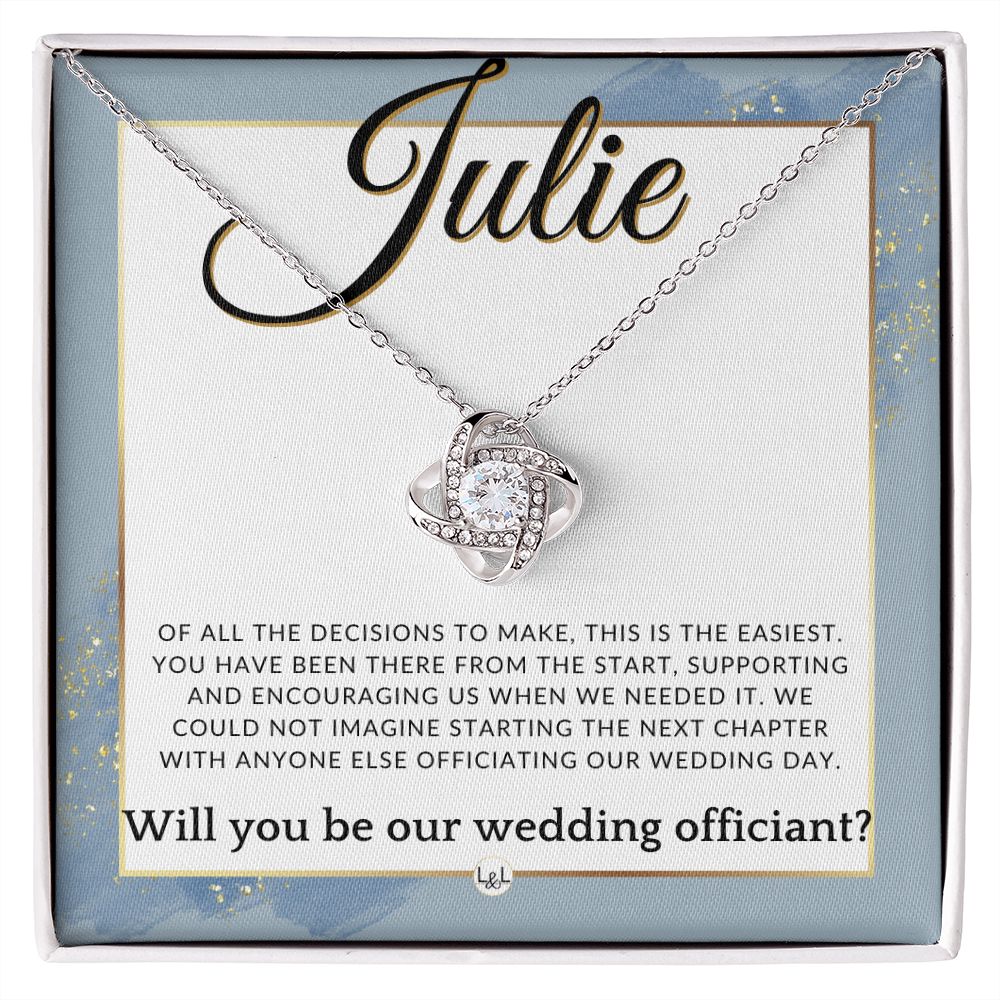 Wedding Officiant Proposal, Custom Name - Female Officiant, Vow Renewal - Of All The Decisions , Dusty Blue And Gold Wedding Theme - Jewelry - Personalized Gift