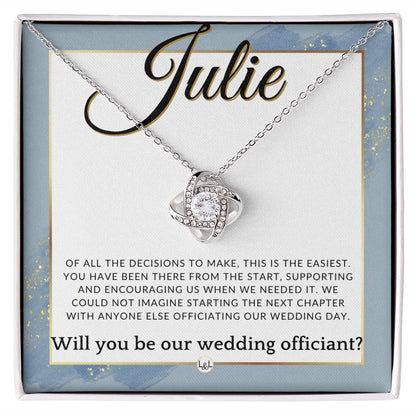 Wedding Officiant Proposal, Custom Name - Female Officiant, Vow Renewal - Of All The Decisions , Dusty Blue And Gold Wedding Theme - Jewelry - Personalized Gift