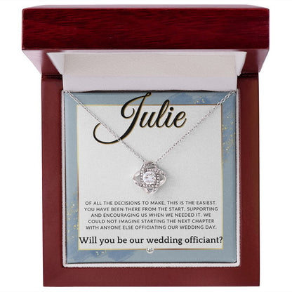 Wedding Officiant Proposal, Custom Name - Female Officiant, Vow Renewal - Of All The Decisions , Dusty Blue And Gold Wedding Theme - Jewelry - Personalized Gift