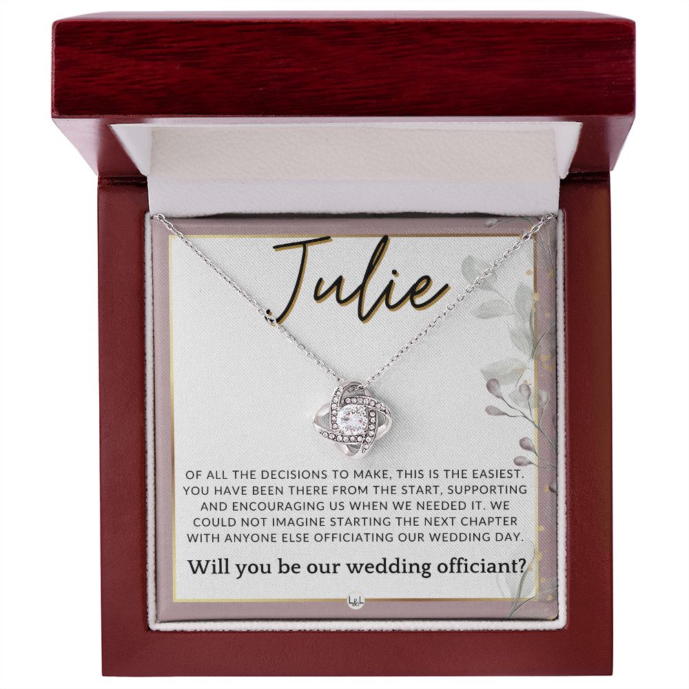 Wedding Officiant Proposal, Custom Name - Female Officiant, Vow Renewal - Of All The Decisions , Pink Floral and Boho Wedding Theme - Jewelry - Personalized Gift