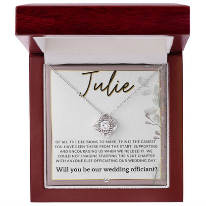 Wedding Officiant Proposal, Custom Name - Female Officiant, Vow Renewal - Of All The Decisions , Pink Floral and Boho Wedding Theme - Jewelry - Personalized Gift