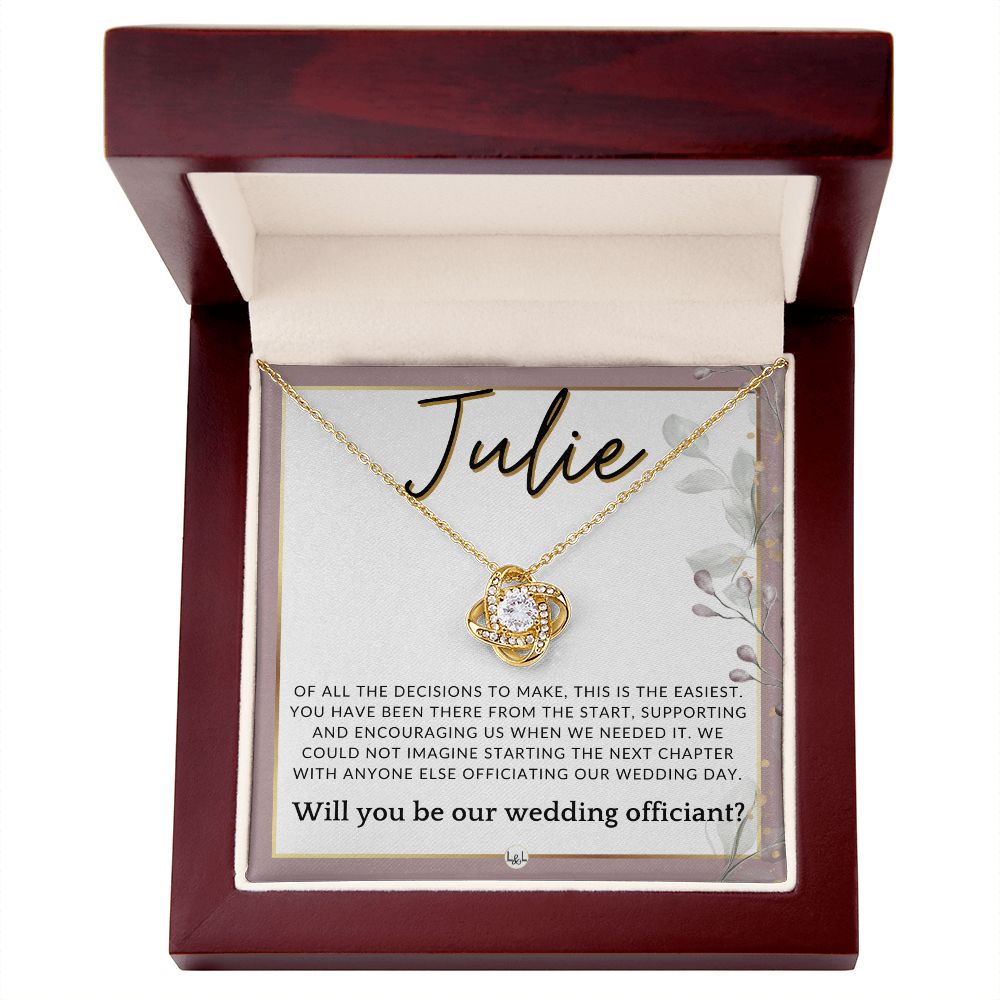 Wedding Officiant Proposal, Custom Name - Female Officiant, Vow Renewal - Of All The Decisions , Pink Floral and Boho Wedding Theme - Jewelry - Personalized Gift
