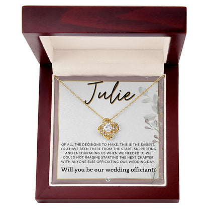 Wedding Officiant Proposal, Custom Name - Female Officiant, Vow Renewal - Of All The Decisions , Pink Floral and Boho Wedding Theme - Jewelry - Personalized Gift