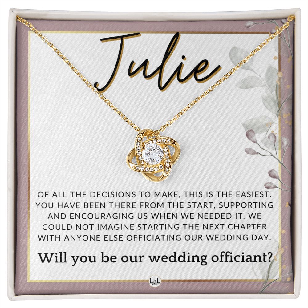 Wedding Officiant Proposal, Custom Name - Female Officiant, Vow Renewal - Of All The Decisions , Pink Floral and Boho Wedding Theme - Jewelry - Personalized Gift