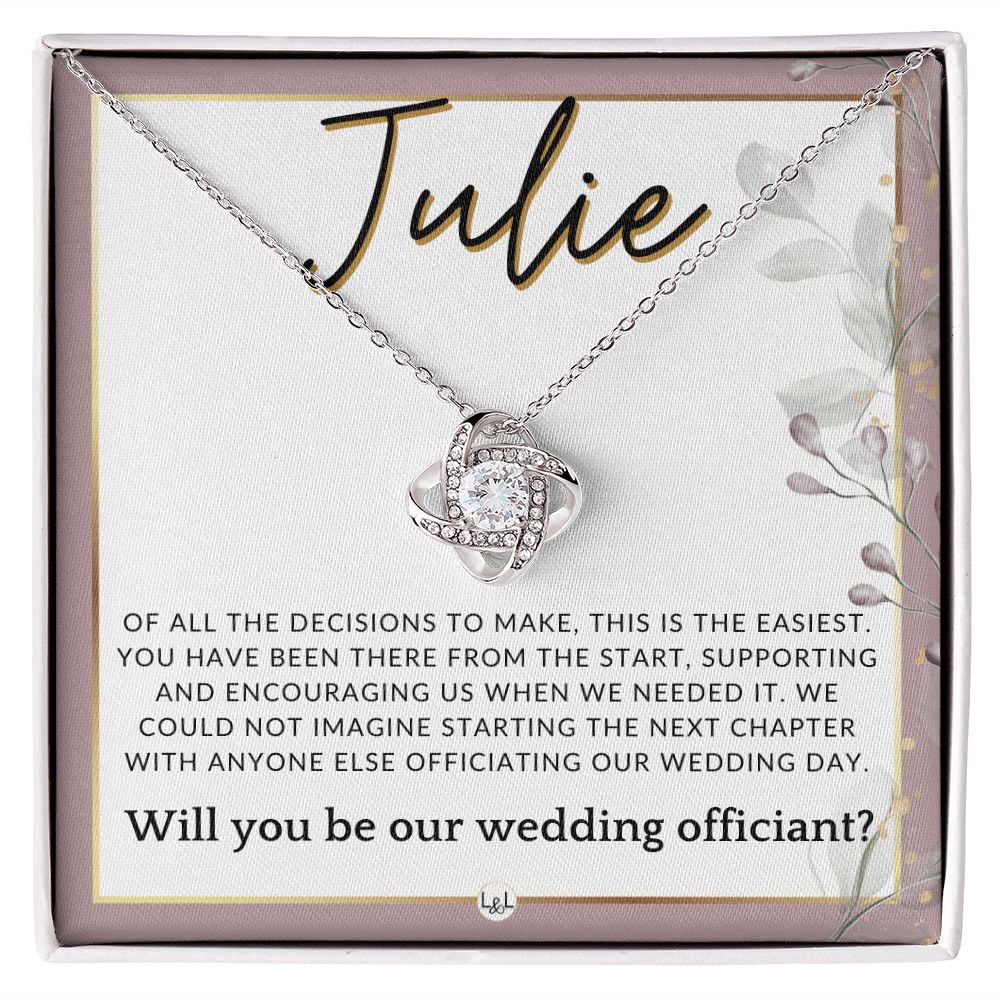 Wedding Officiant Proposal, Custom Name - Female Officiant, Vow Renewal - Of All The Decisions , Pink Floral and Boho Wedding Theme - Jewelry - Personalized Gift