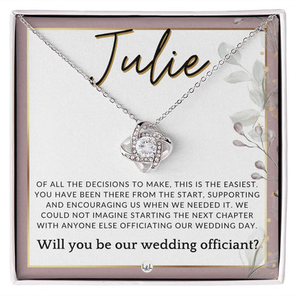 Wedding Officiant Proposal, Custom Name - Female Officiant, Vow Renewal - Of All The Decisions , Pink Floral and Boho Wedding Theme - Jewelry - Personalized Gift