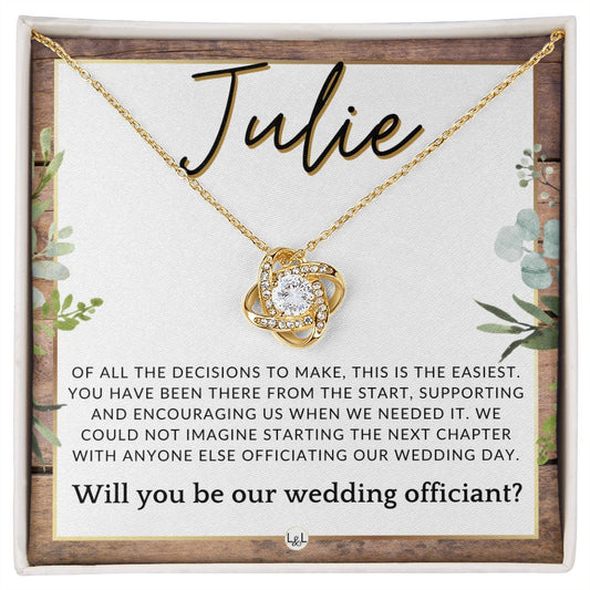 Wedding Officiant Proposal, Custom Name - Female Officiant, Vow Renewal - Of All The Decisions , Rustic and Wood Wedding Theme - Jewelry - Personalized Gift