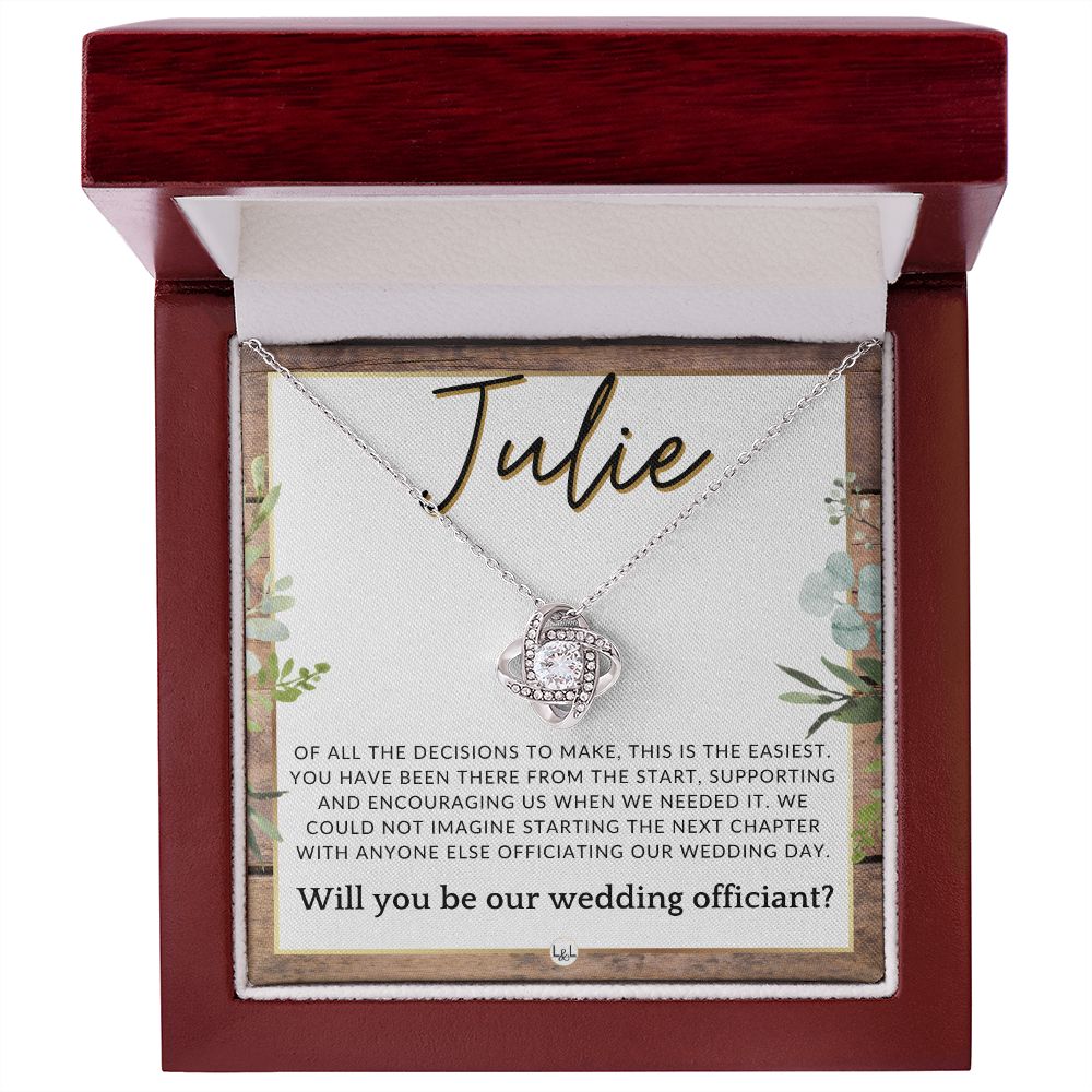 Wedding Officiant Proposal, Custom Name - Female Officiant, Vow Renewal - Of All The Decisions , Rustic and Wood Wedding Theme - Jewelry - Personalized Gift