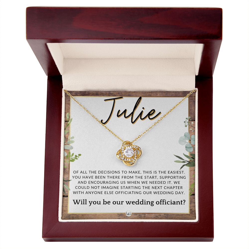 Wedding Officiant Proposal, Custom Name - Female Officiant, Vow Renewal - Of All The Decisions , Rustic and Wood Wedding Theme - Jewelry - Personalized Gift