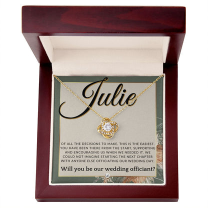 Wedding Officiant Proposal, Custom Name - Female Officiant, Vow Renewal - Of All The Decisions , Sage Green & Boho Wedding Theme - Jewelry - Personalized Gift