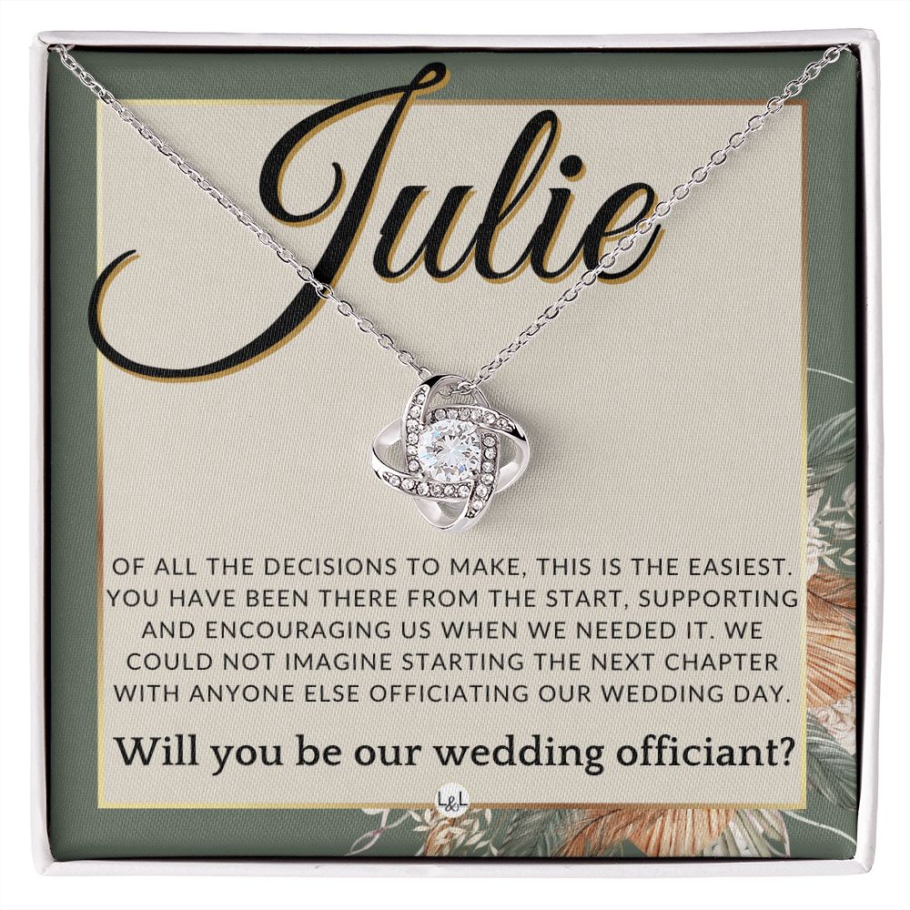 Wedding Officiant Proposal, Custom Name - Female Officiant, Vow Renewal - Of All The Decisions , Sage Green & Boho Wedding Theme - Jewelry - Personalized Gift