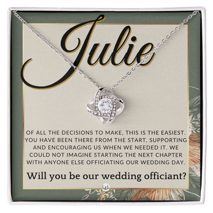 Wedding Officiant Proposal, Custom Name - Female Officiant, Vow Renewal - Of All The Decisions , Sage Green & Boho Wedding Theme - Jewelry - Personalized Gift