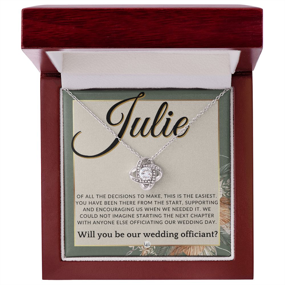 Wedding Officiant Proposal, Custom Name - Female Officiant, Vow Renewal - Of All The Decisions , Sage Green & Boho Wedding Theme - Jewelry - Personalized Gift