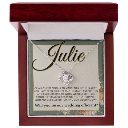 Wedding Officiant Proposal, Custom Name - Female Officiant, Vow Renewal - Of All The Decisions , Sage Green & Boho Wedding Theme - Jewelry - Personalized Gift
