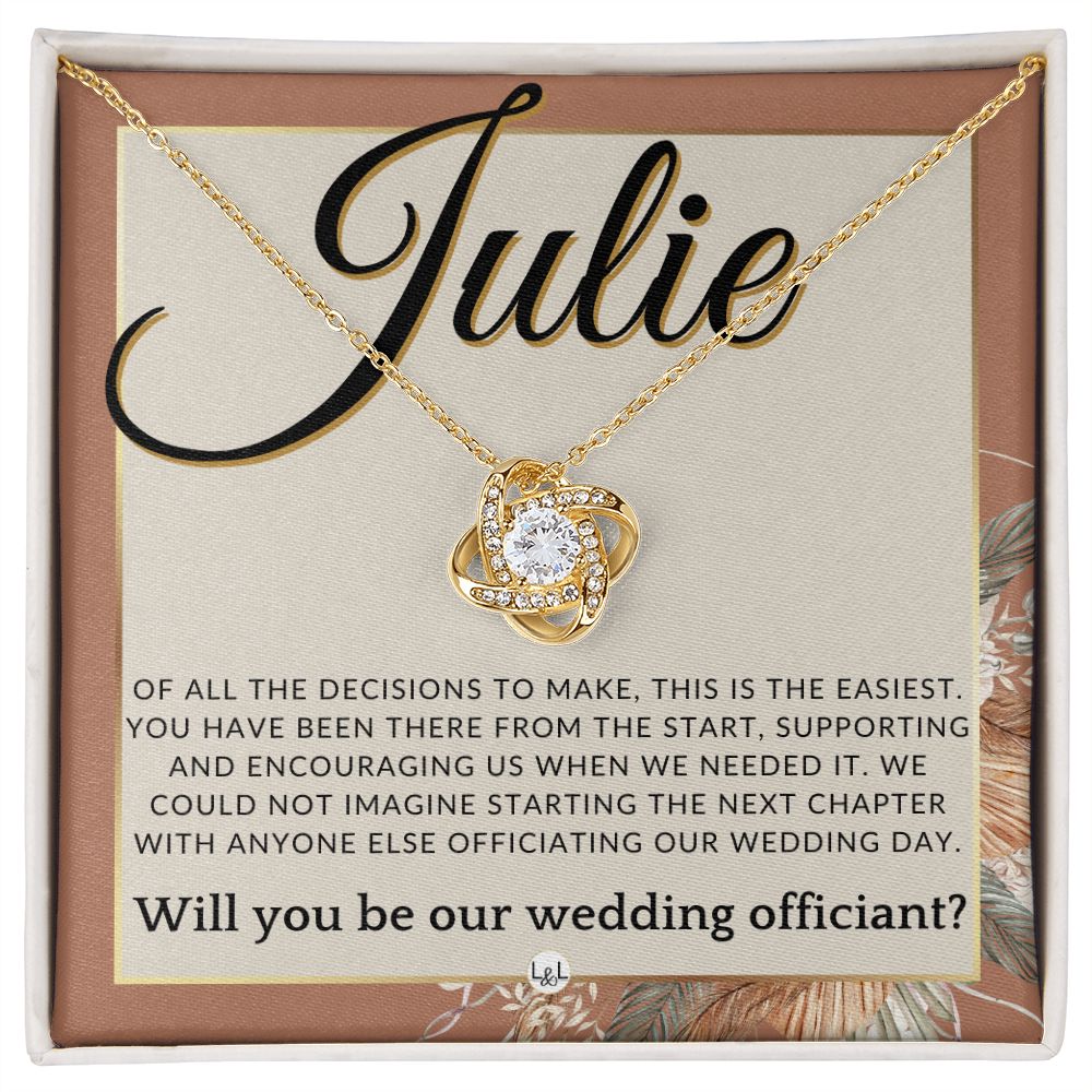 Wedding Officiant Proposal, Custom Name - Female Officiant, Vow Renewal - Of All The Decisions , Terracotta, Rust And Gold Wedding Theme - Jewelry - Personalized Gift