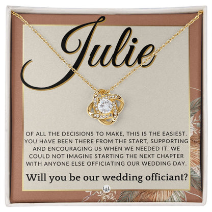 Wedding Officiant Proposal, Custom Name - Female Officiant, Vow Renewal - Of All The Decisions , Terracotta, Rust And Gold Wedding Theme - Jewelry - Personalized Gift