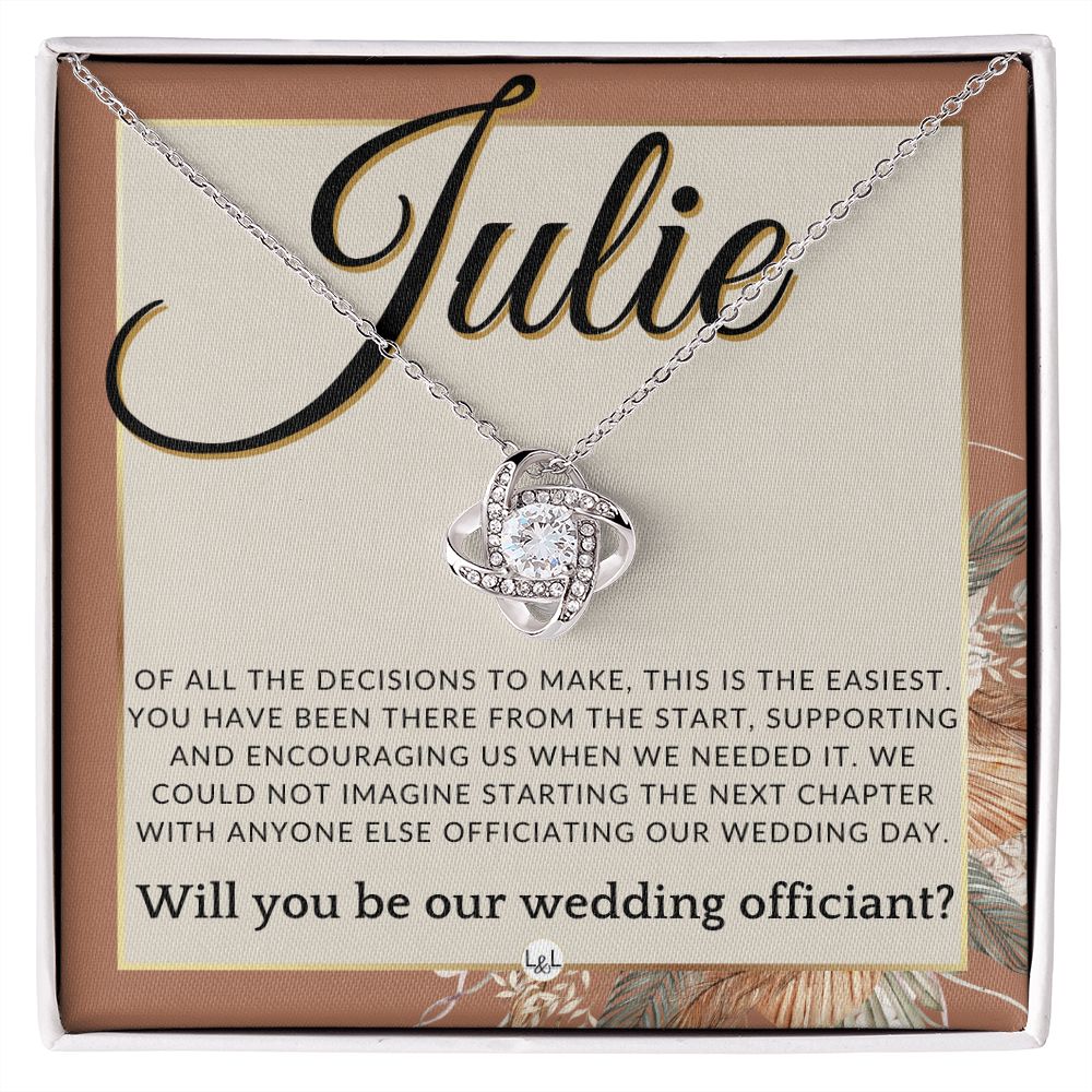 Wedding Officiant Proposal, Custom Name - Female Officiant, Vow Renewal - Of All The Decisions , Terracotta, Rust And Gold Wedding Theme - Jewelry - Personalized Gift
