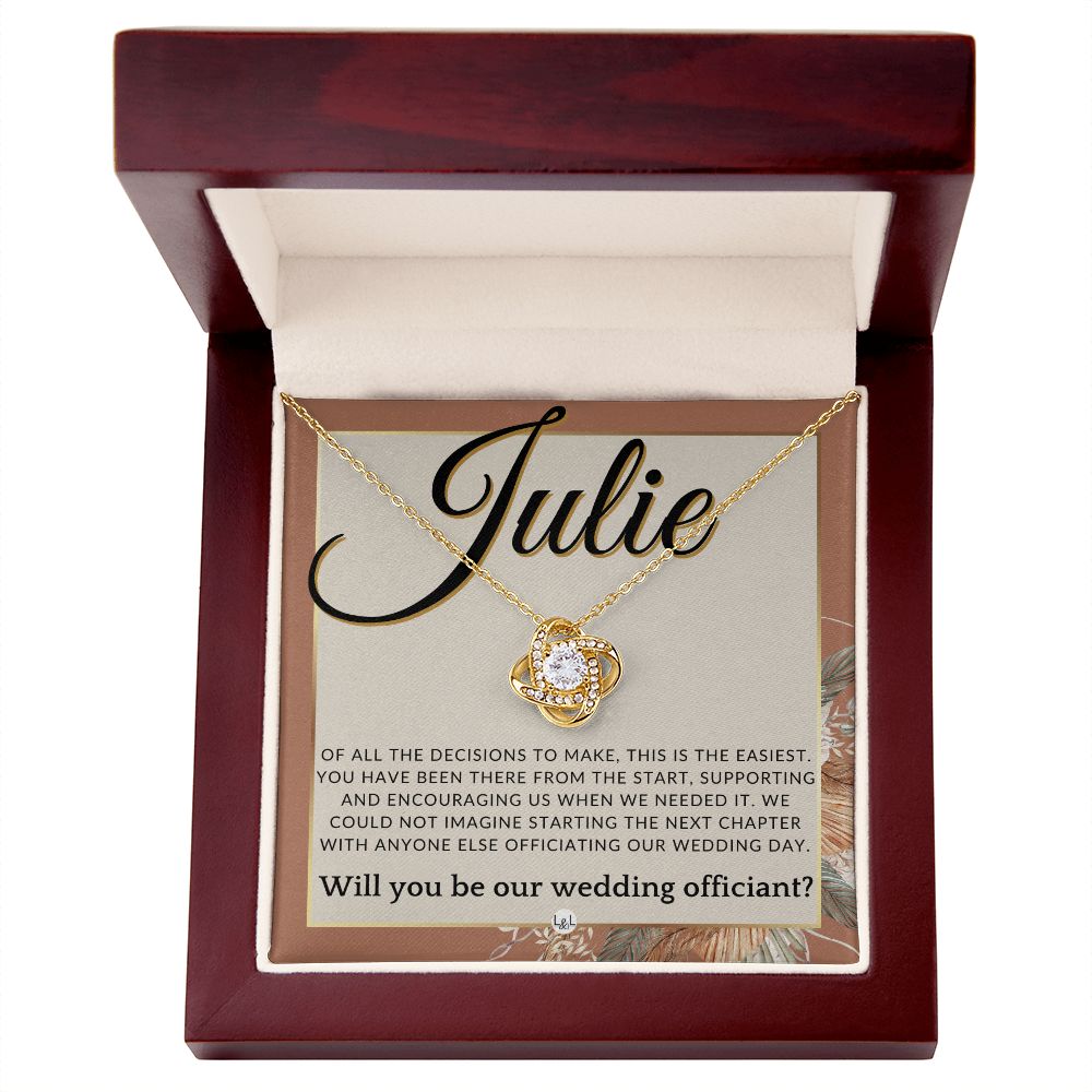 Wedding Officiant Proposal, Custom Name - Female Officiant, Vow Renewal - Of All The Decisions , Terracotta, Rust And Gold Wedding Theme - Jewelry - Personalized Gift