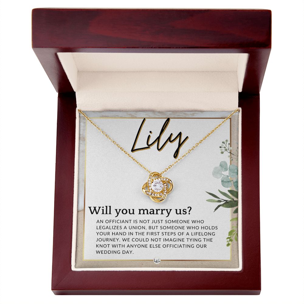 Wedding Officiant Proposal, Custom Name - Female Officiant, Vow Renewal - Will You Marry Us , Beach and Destination Wedding Theme - Jewelry - Personalized Gift