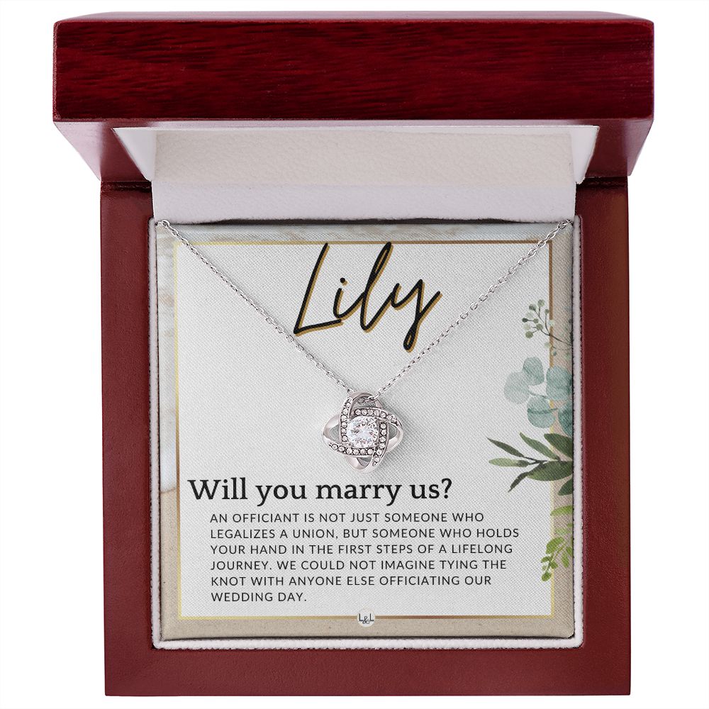 Wedding Officiant Proposal, Custom Name - Female Officiant, Vow Renewal - Will You Marry Us , Beach and Destination Wedding Theme - Jewelry - Personalized Gift