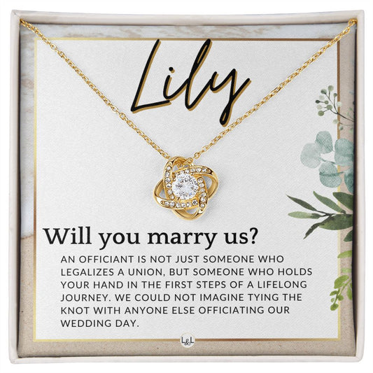 Wedding Officiant Proposal, Custom Name - Female Officiant, Vow Renewal - Will You Marry Us , Beach and Destination Wedding Theme - Jewelry - Personalized Gift