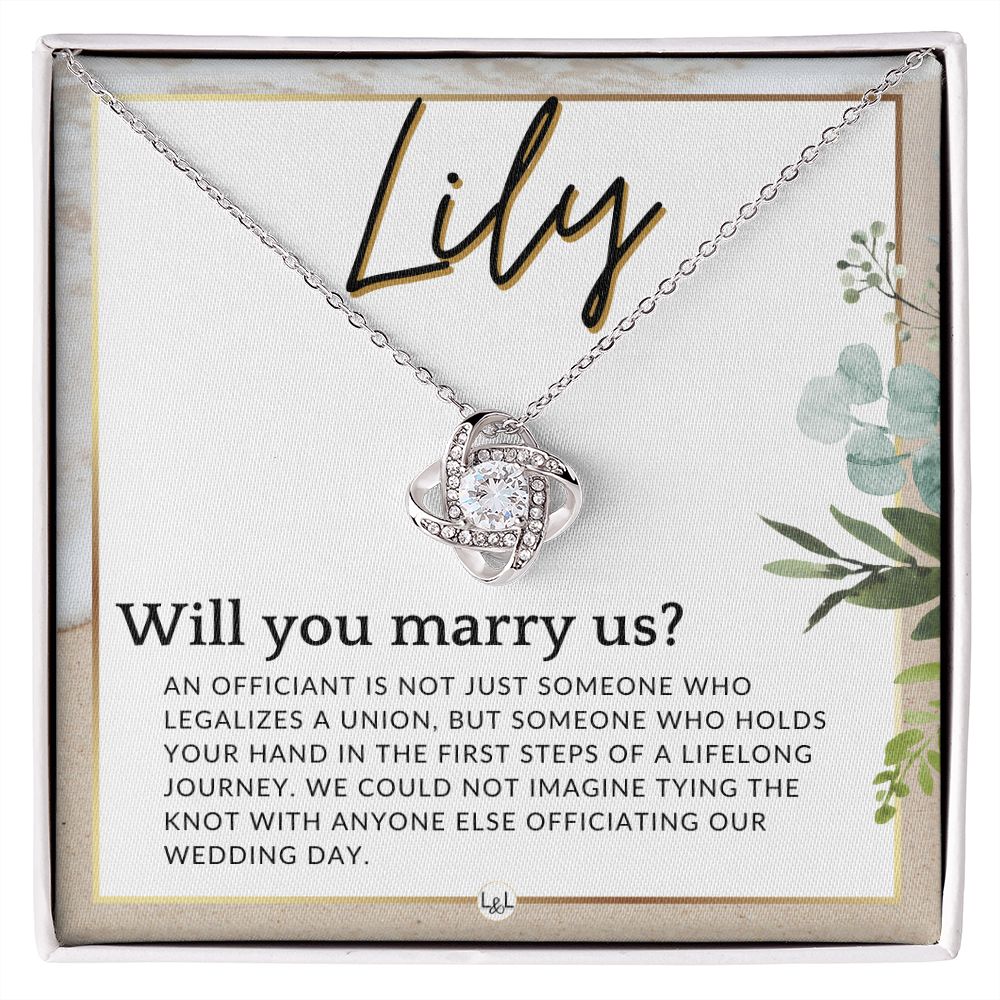 Wedding Officiant Proposal, Custom Name - Female Officiant, Vow Renewal - Will You Marry Us , Beach and Destination Wedding Theme - Jewelry - Personalized Gift