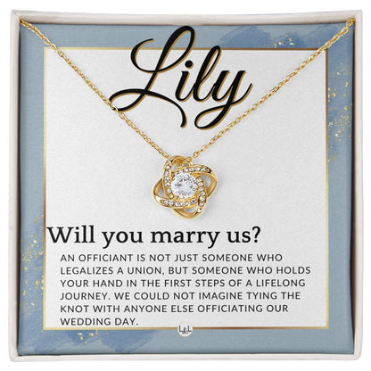 Wedding Officiant Proposal, Custom Name - Female Officiant, Vow Renewal - Will You Marry Us , Dusty Blue And Gold Wedding Theme - Jewelry - Personalized Gift