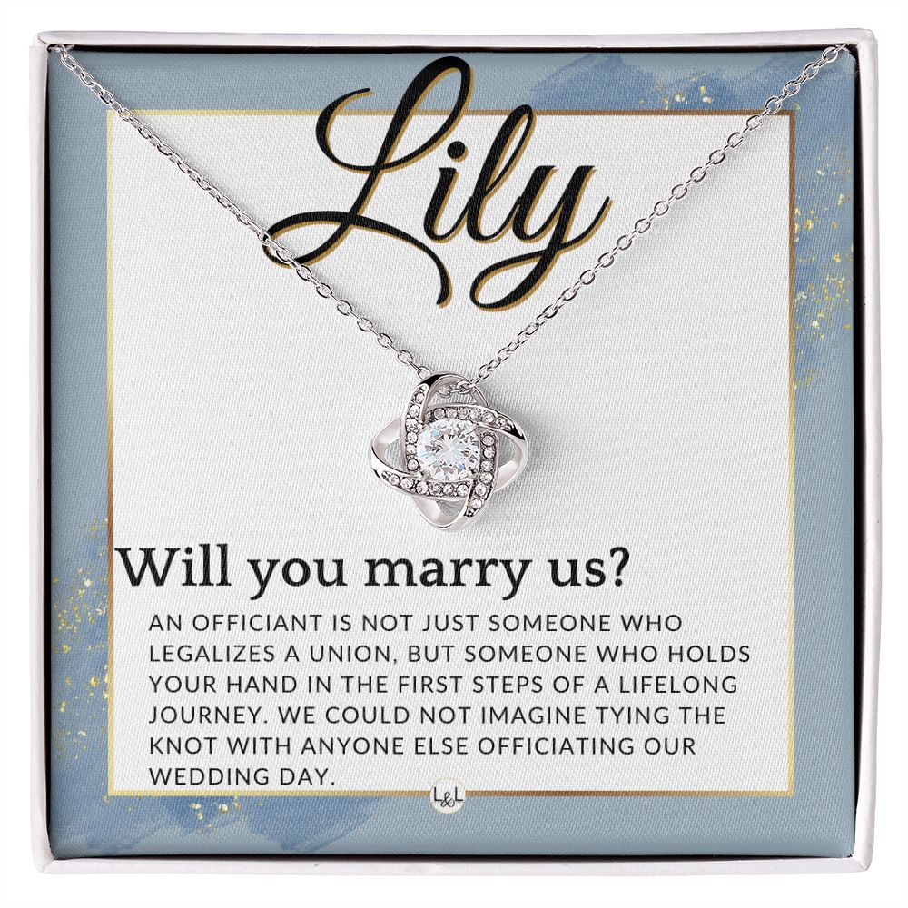 Wedding Officiant Proposal, Custom Name - Female Officiant, Vow Renewal - Will You Marry Us , Dusty Blue And Gold Wedding Theme - Jewelry - Personalized Gift