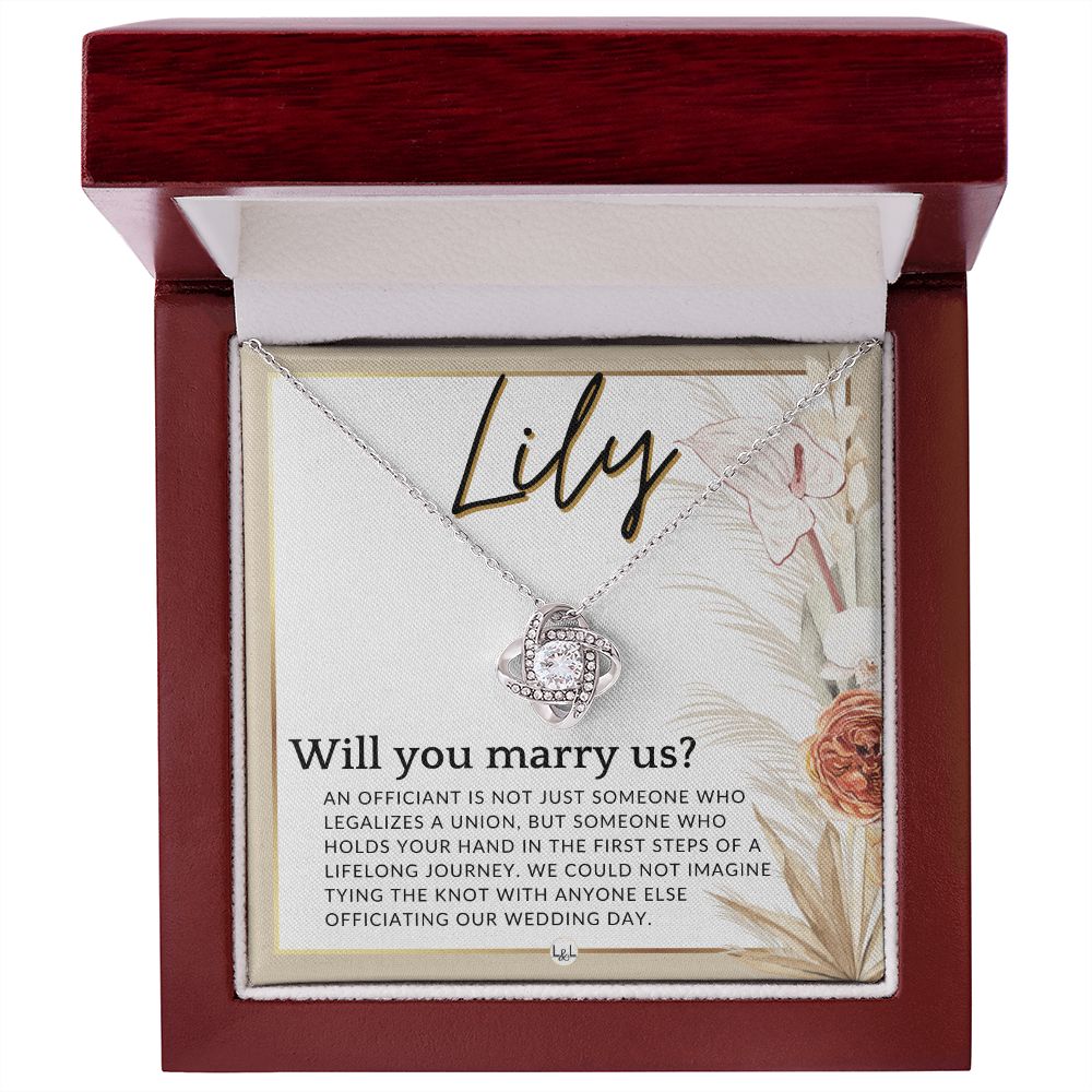 Wedding Officiant Proposal, Custom Name - Female Officiant, Vow Renewal - Will You Marry Us , Pink Floral and Boho Wedding Theme - Jewelry - Personalized Gift