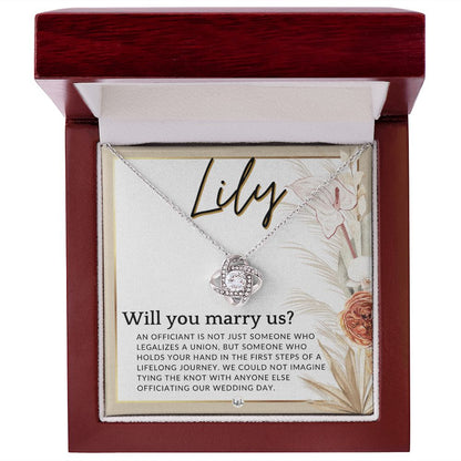 Wedding Officiant Proposal, Custom Name - Female Officiant, Vow Renewal - Will You Marry Us , Pink Floral and Boho Wedding Theme - Jewelry - Personalized Gift