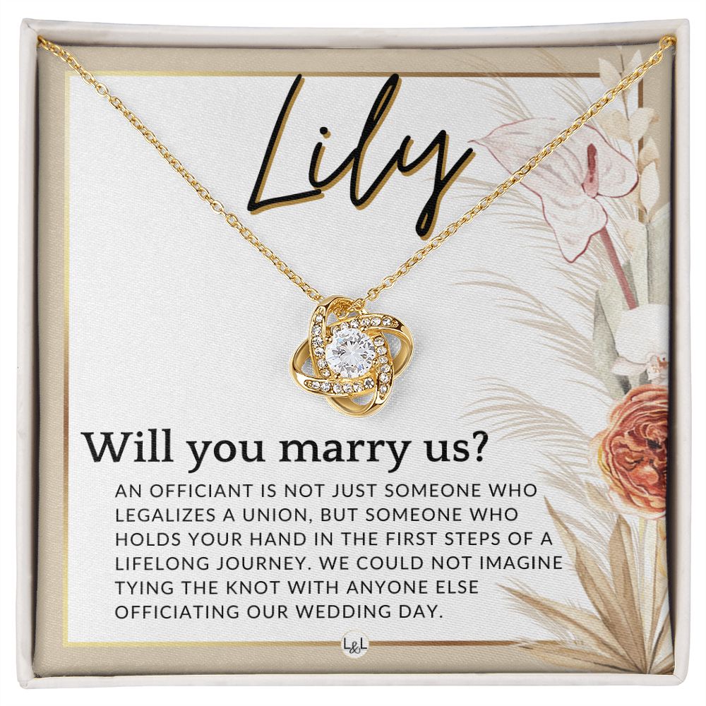 Wedding Officiant Proposal, Custom Name - Female Officiant, Vow Renewal - Will You Marry Us , Pink Floral and Boho Wedding Theme - Jewelry - Personalized Gift