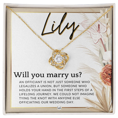 Wedding Officiant Proposal, Custom Name - Female Officiant, Vow Renewal - Will You Marry Us , Pink Floral and Boho Wedding Theme - Jewelry - Personalized Gift