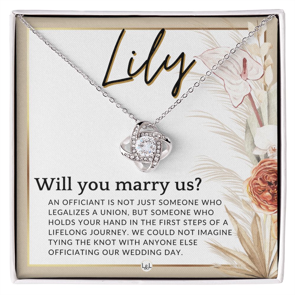 Wedding Officiant Proposal, Custom Name - Female Officiant, Vow Renewal - Will You Marry Us , Pink Floral and Boho Wedding Theme - Jewelry - Personalized Gift