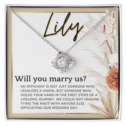 Wedding Officiant Proposal, Custom Name - Female Officiant, Vow Renewal - Will You Marry Us , Pink Floral and Boho Wedding Theme - Jewelry - Personalized Gift