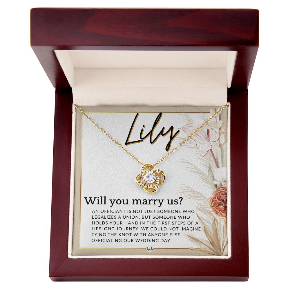Wedding Officiant Proposal, Custom Name - Female Officiant, Vow Renewal - Will You Marry Us , Pink Floral and Boho Wedding Theme - Jewelry - Personalized Gift