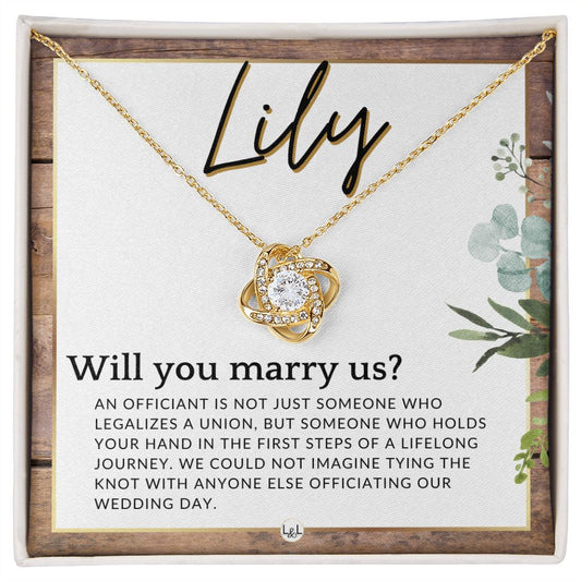 Wedding Officiant Proposal, Custom Name - Female Officiant, Vow Renewal - Will You Marry Us , Rustic and Wood Wedding Theme - Jewelry - Personalized Gift