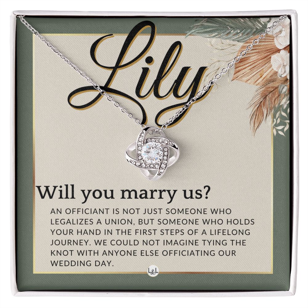 Wedding Officiant Proposal, Custom Name - Female Officiant, Vow Renewal - Will You Marry Us , Sage Green & Boho Wedding Theme - Jewelry - Personalized Gift