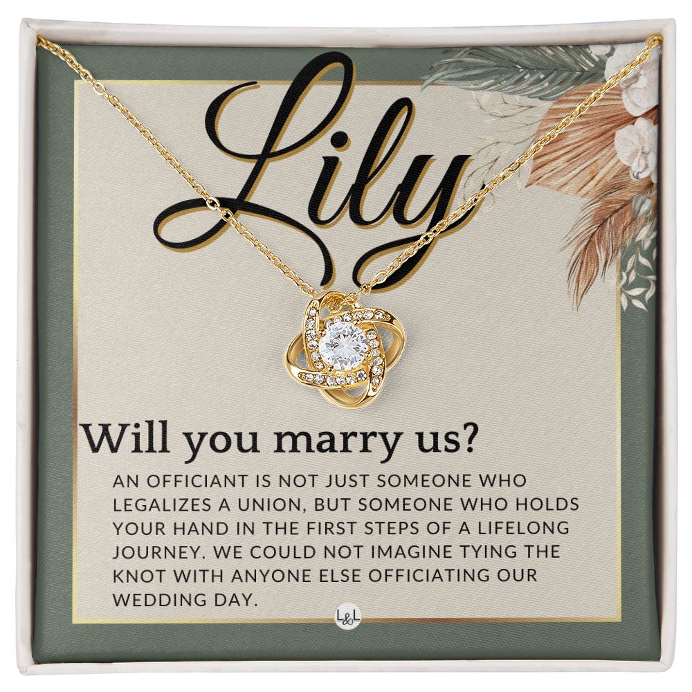 Wedding Officiant Proposal, Custom Name - Female Officiant, Vow Renewal - Will You Marry Us , Sage Green & Boho Wedding Theme - Jewelry - Personalized Gift