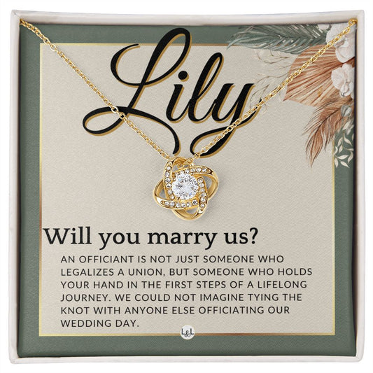 Wedding Officiant Proposal, Custom Name - Female Officiant, Vow Renewal - Will You Marry Us , Sage Green & Boho Wedding Theme - Jewelry - Personalized Gift