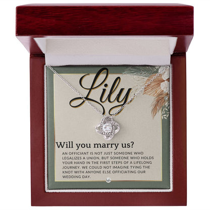Wedding Officiant Proposal, Custom Name - Female Officiant, Vow Renewal - Will You Marry Us , Sage Green & Boho Wedding Theme - Jewelry - Personalized Gift