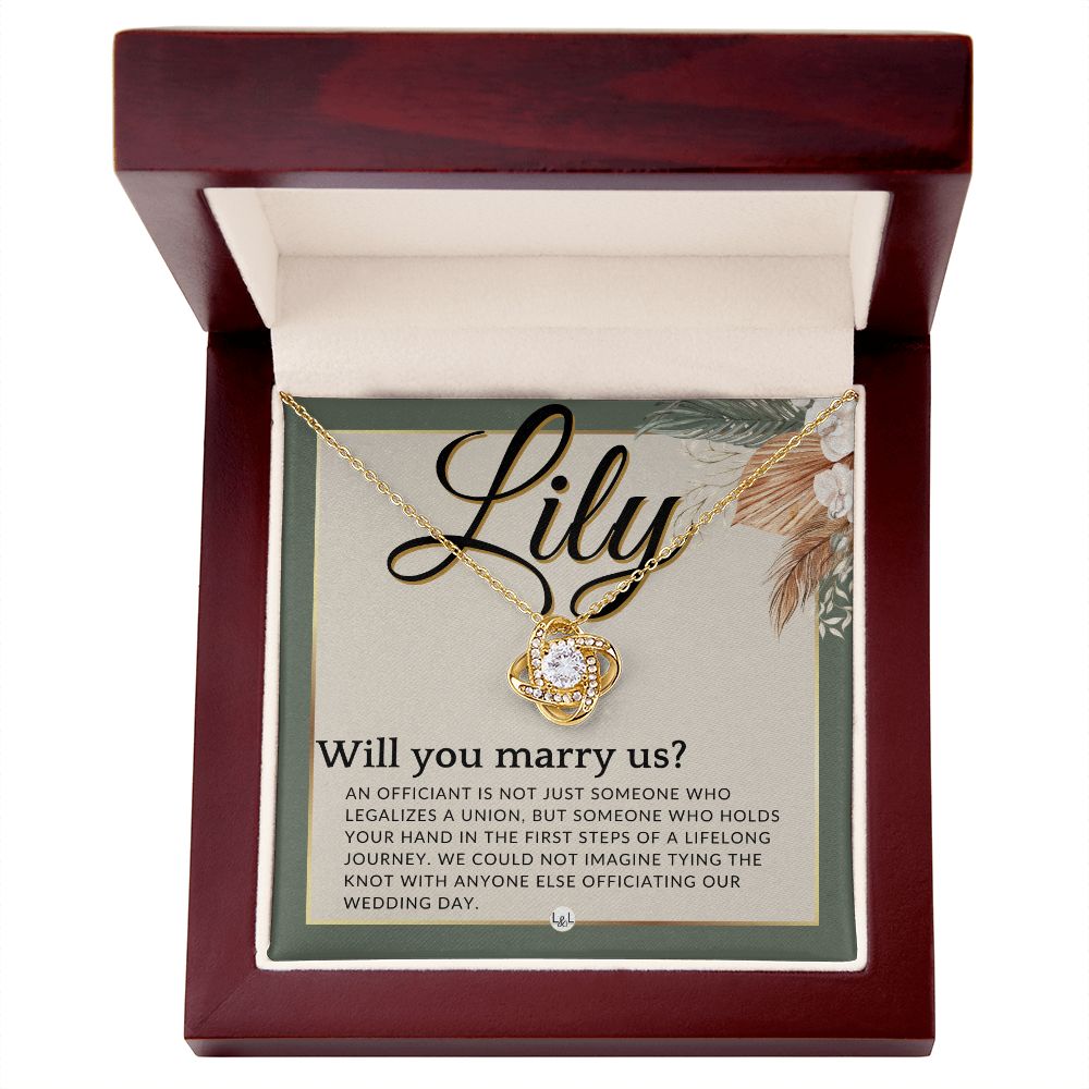 Wedding Officiant Proposal, Custom Name - Female Officiant, Vow Renewal - Will You Marry Us , Sage Green & Boho Wedding Theme - Jewelry - Personalized Gift