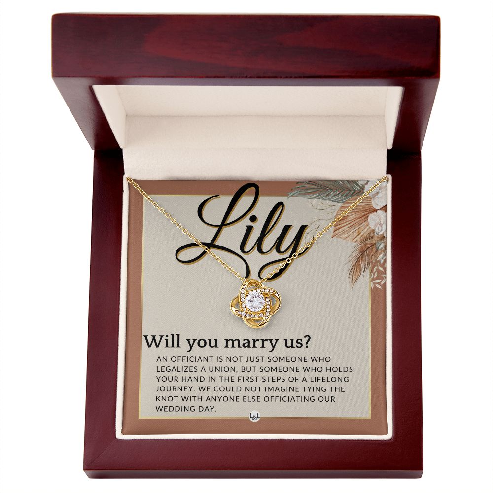 Wedding Officiant Proposal, Custom Name - Female Officiant, Vow Renewal - Will You Marry Us , Terracotta, Rust And Gold Wedding Theme - Jewelry - Personalized Gift