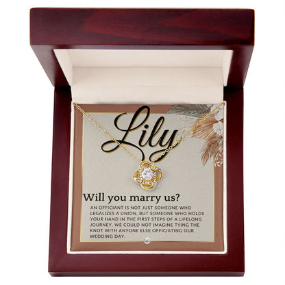 Wedding Officiant Proposal, Custom Name - Female Officiant, Vow Renewal - Will You Marry Us , Terracotta, Rust And Gold Wedding Theme - Jewelry - Personalized Gift