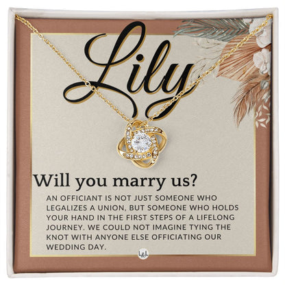 Wedding Officiant Proposal, Custom Name - Female Officiant, Vow Renewal - Will You Marry Us , Terracotta, Rust And Gold Wedding Theme - Jewelry - Personalized Gift