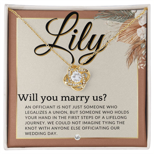 Wedding Officiant Proposal, Custom Name - Female Officiant, Vow Renewal - Will You Marry Us , Terracotta, Rust And Gold Wedding Theme - Jewelry - Personalized Gift