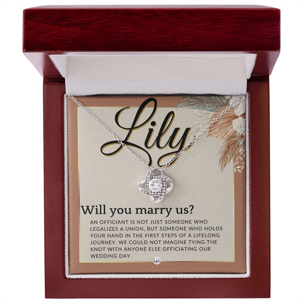 Wedding Officiant Proposal, Custom Name - Female Officiant, Vow Renewal - Will You Marry Us , Terracotta, Rust And Gold Wedding Theme - Jewelry - Personalized Gift