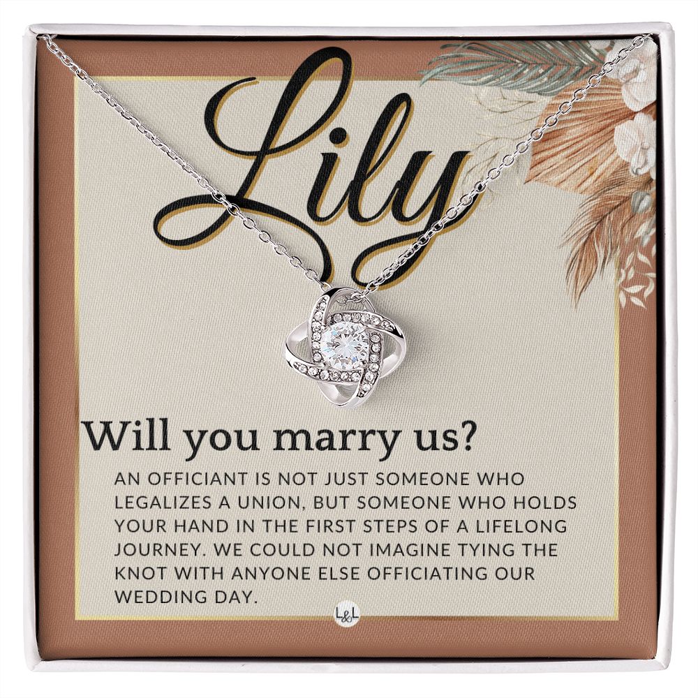 Wedding Officiant Proposal, Custom Name - Female Officiant, Vow Renewal - Will You Marry Us , Terracotta, Rust And Gold Wedding Theme - Jewelry - Personalized Gift