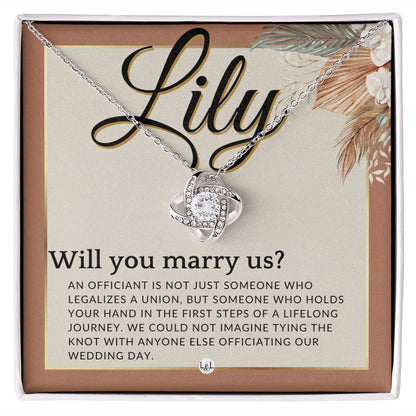 Wedding Officiant Proposal, Custom Name - Female Officiant, Vow Renewal - Will You Marry Us , Terracotta, Rust And Gold Wedding Theme - Jewelry - Personalized Gift